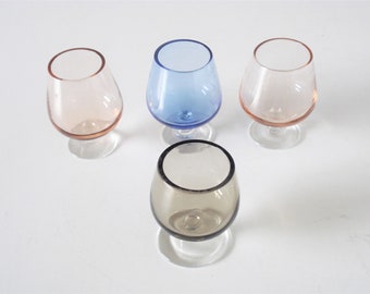 Vintage Set of 4 Shot Glasses- Small Liquor Glasses- Colored Liquor Glasses-1950s