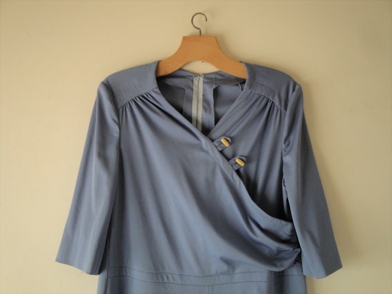 Dress Vintage-Grayish Blue Dress-L Size- A Line S… - image 1