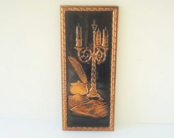 Vintage Copper Wall Art-Vintage Hand Hammered Copper Wall Art-Old Desk Decor-Embossed Copper Wall Decor-Picture Copper Decor-Holand-70s
