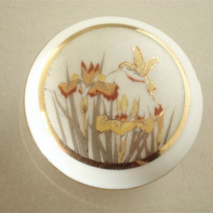Japanese Porcelain Boxes-Art of Chokin Vintage Trinket Box  24K Gold Edged Sold-White & Gold Porcelain Trinket Box w Bird Flowers-ca.80s