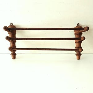 Vintage French Wooden Towel Rack-3 Wooden Rods-Faux Bamboo Towel Rack- Bathroom Towel Rack-Kitchen Towel Rack-Farmhouse-ca1930s