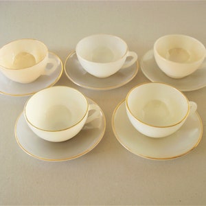 Vintage ARCOPAL Harlequin Set of 5 Tea/Coffee Cups and 5 Saucers-8.5 cm/3.34&quot;-Mismatched Colours Arcopal Harlequin Cups & Saucers France-60s