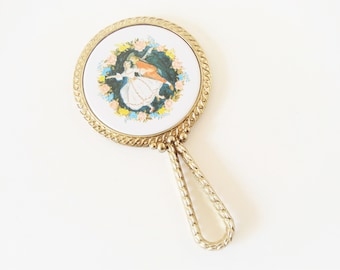 Vintage Small Brass Hand Mirror-Fragonard Decor Mirror-Pocket Mirror-Purse Mirror-Table Mirror-UNUSEDin Original Box-Made in Japan-ca.1970s