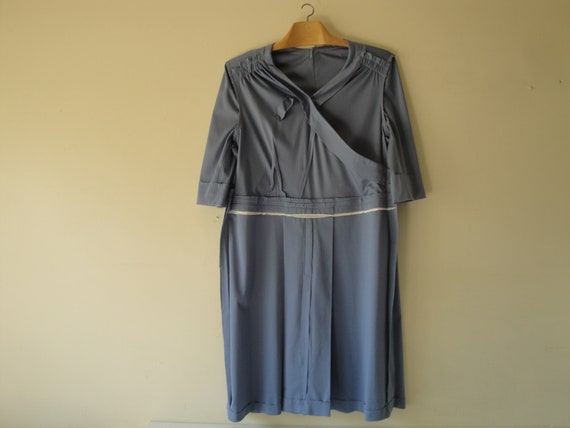 Dress Vintage-Grayish Blue Dress-L Size- A Line S… - image 8