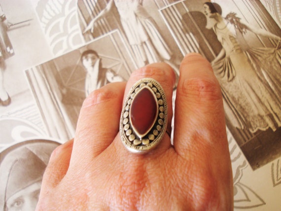 Vintage Large Silver Tone Metal Ring-Adjustable R… - image 1
