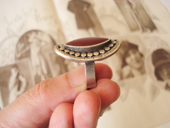 Vintage Large Silver Tone Metal Ring-Adjustable R… - image 3