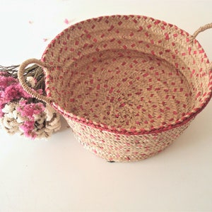 Vintage Wicker Round Basket-14&quot;/35 cm-knitting Basket Holder-Fruit Basket-Bread Basket-Hand Made Basket-Decorative Basket-Portugal-70s