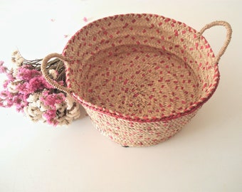 Cesta Redonda Mimbre Vintage-14"/35 cm-Cesta de Tejer-Cesta de Frutas-Cesta de Pan-Cesta Hecha a Mano-Cesta Decorativa-Portugal-70s