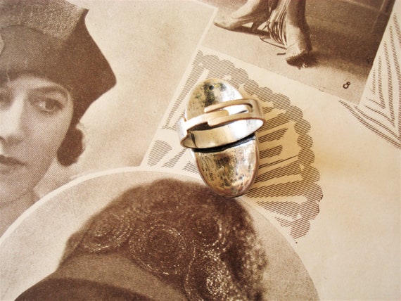Vintage Large Silver Tone Metal Ring-Adjustable R… - image 4