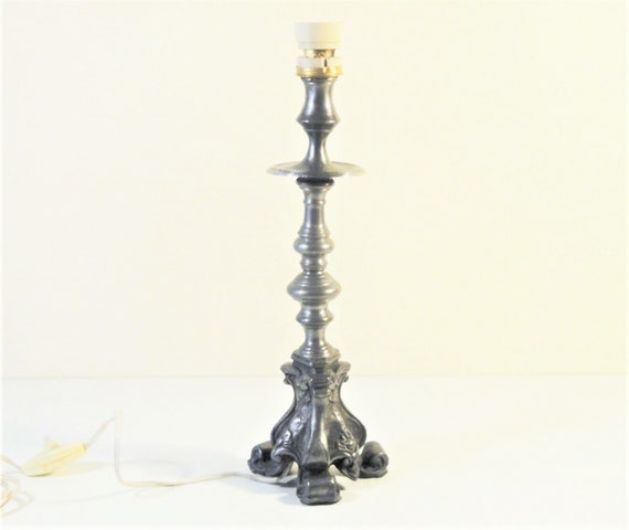 Vintage Heavy Tin Foot Lamp- Vintage Table Lamp- Desk Lamp- Mid Century- Made in Portugal- 1970s
