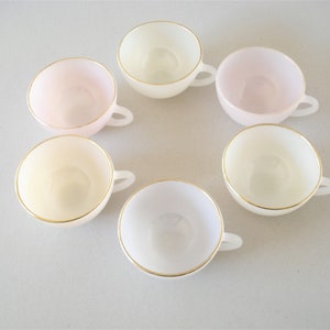 Vintage ARCOPAL Harlequin Set of 6 Espresso Coffee Cups with Golden Edge-7 cm/2.75&quot;-Pink,Pearl,Gray,Beige Pastel Colors-Made in France-1960s