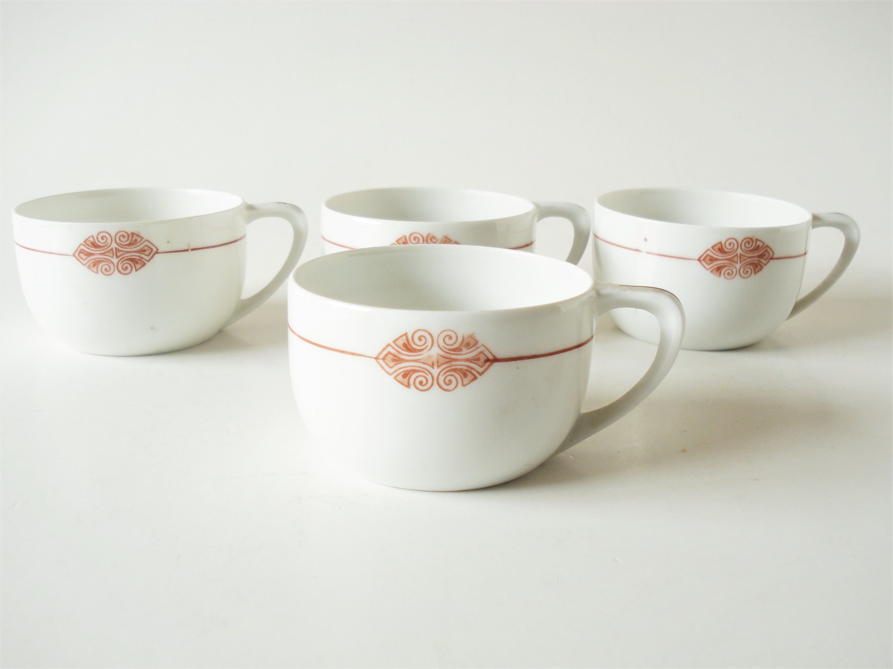 ポルトガル製ヴィンテージ磁器 ティー/コーヒーカップ 4個セット - 7.5 