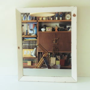 Vintage Distressed White Wood Mirror-18.5x15&quot;/42x38cm-Vintage Wall Mirror-Rectangular Old Mirror-Vintage Shabby Chic Mirror-Mid Century-50s