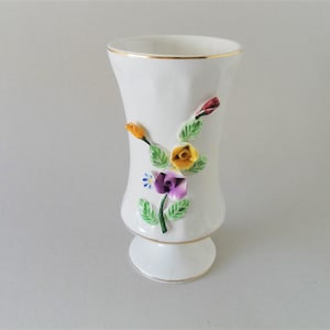 Portuguese Vintage Alcobaça Ceramic Vase- Embossed flowers Gold Rim Decor-Home Decor- ca.1950s