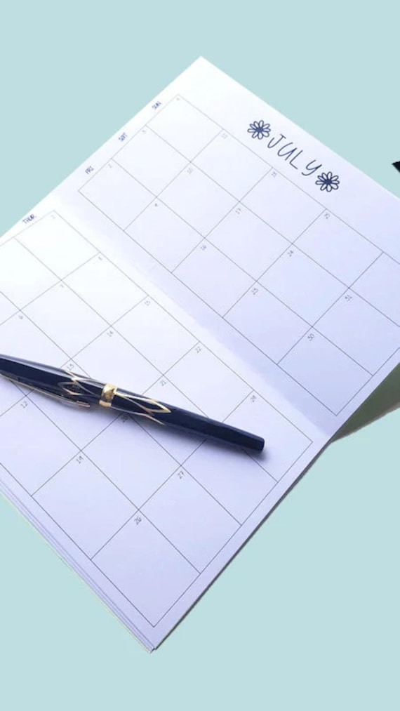 Monthly Calendar, Blank, Monthly Planner Insert, Travelers Notebook Insert, 365 refill Calendar, Month On Two Pages, notes, rolling year