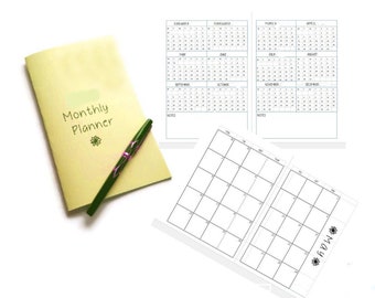 Mid Year Calendar, 2024, 2025, Monthly Calendar, Monthly Planner Insert, Travelers Notebook Insert, 365 refill Calendar, Month On Two Pages