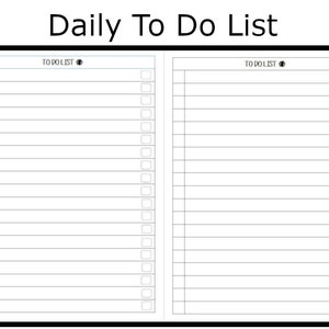 Puede incluir: Una lista de tareas diarias imprimible en blanco y negro con dos columnas, cada una con el encabezado "To Do List" y 20 líneas en blanco con casillas de verificación.