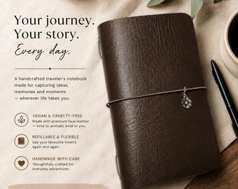 A5 Vegan Notebook, Fauxdori, Midori Cover, Planner Cover, Travel Journal, Brown Notebook Cover, TN cover,  Journal. Faux leather