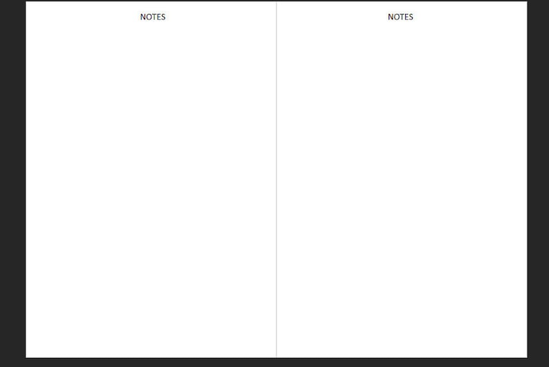 以下が含まれることがあります： 両側に「NOTES」という文字が書かれた空白の白いページです。