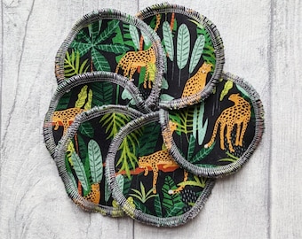 6 Make Up Remover Pads, Jungle Cheetah, Grey Bamboo Towelling, Washable