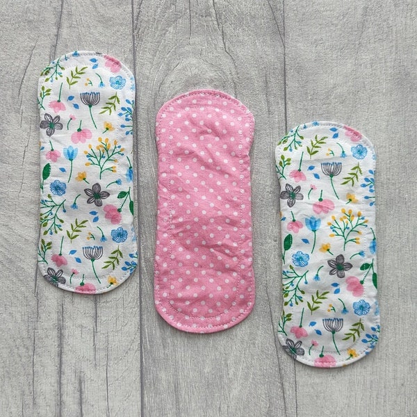 3 Pack Spring Floral Reusable Cotton Panty Liners with Wings and Waterproof Backing FREE POSTAGE