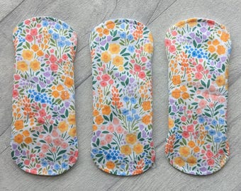 3 Pack Floral Reusable Cotton Panty Liners with Wings and Waterproof Backing FREE POSTAGE