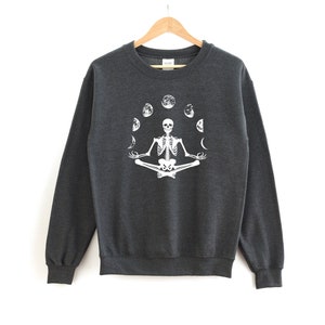 Skeleton Yoga Moon Phases Shirt - Halloween Sweatshirt - Halloween Yoga Shirt - Halloween Skeleton Shirt - Moon Phases Sweatshirt