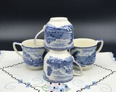 Set of 4 Flat Top Demitasse Cups from the 1950s - Johnson Brothers Old Britain Castles Blue