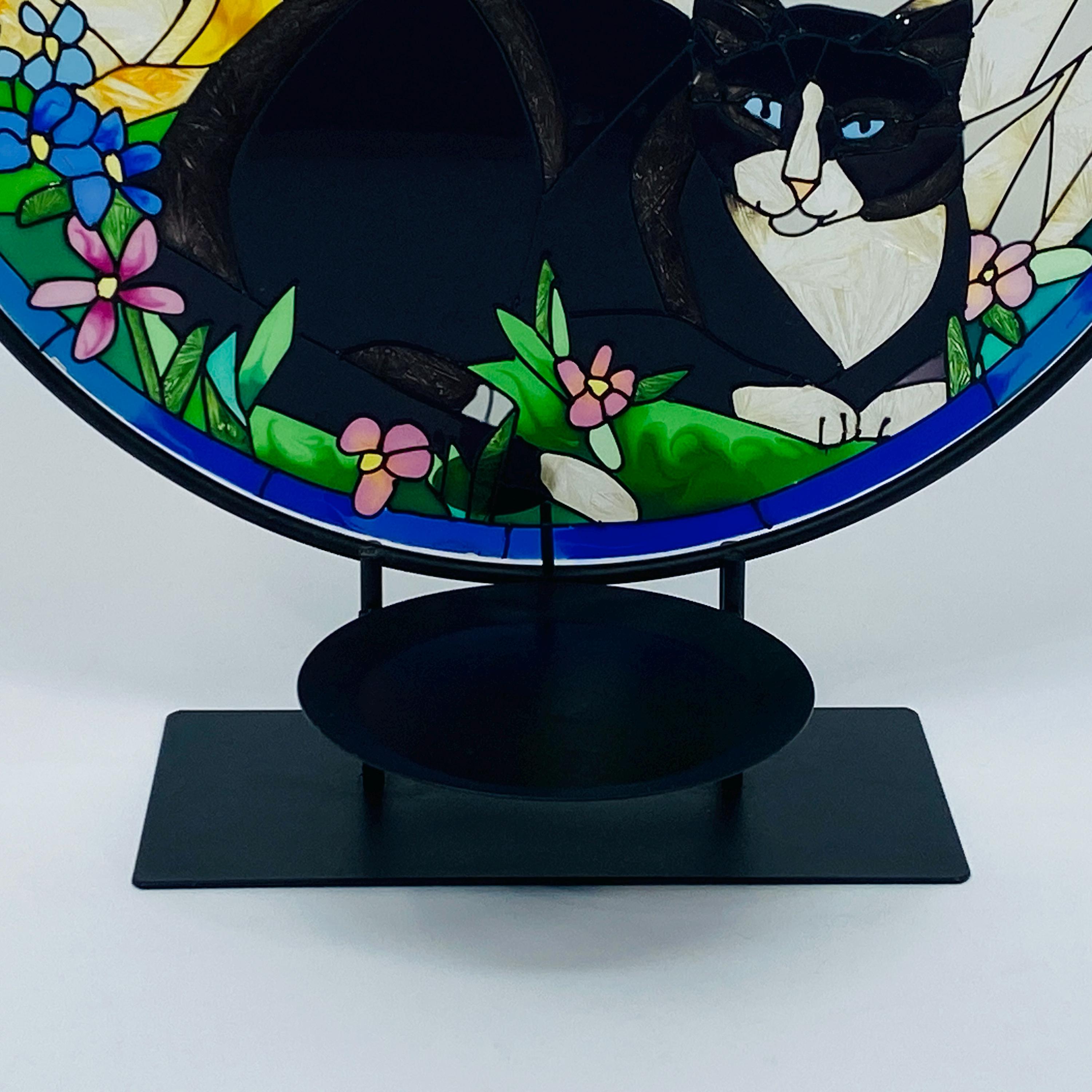 Joan Baker Designs Three Tiffany Cats Hand Painted Art Glass 10