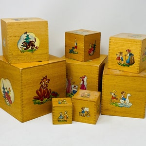 Amazing 8 Piece Child Fairytale Wooden Nesting Boxes - MCM Dovetailed Stacking Blocks Toy