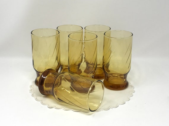 Set of 6 Honey Amber Swirl 5" Water Glasses - image 1