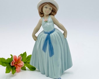 1995 Lladro "Rose" Figurine 6275 - Dancing Girl in Blue Dress with Bonnet