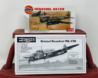 Vintage Airfix and Encore 1/72 Scale Model Kits - New in Box - Select from Airfix Henschel HS 129 or Encore Bristol Beaufort Mk.VIII