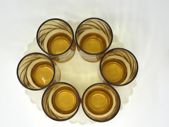 Set of 6 Honey Amber Swirl 5" Water Glasses - image 2