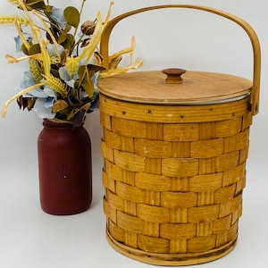 Vintage Basketville Vermont Woven Wood Ice bucket with Liner