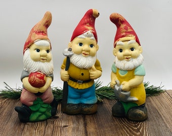 Charming Chippy Paint Ceramic Gnomes - Hand Painted Garden Art Molds Yard Art - Sold Individually