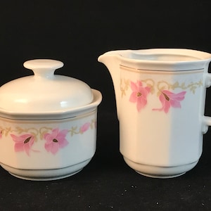 MZ Czechoslovakia (Moritz Zdekauer) Pink Flower Creamer and Sugar Bowl