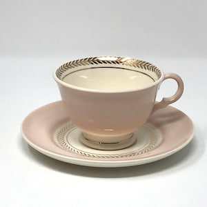 Footed Cups and Saucers - Limoges American Federal Coral Pink