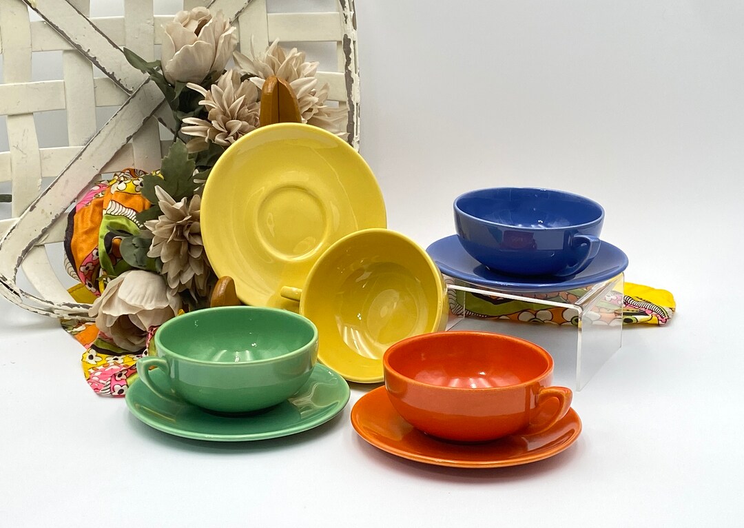 Rare 1930's PARMA Pottery Oversized Cups and Saucers Gladding Mcbean