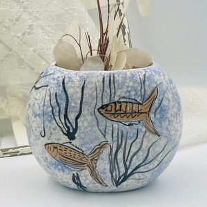 Whimsical Studio Art Pottery Signed Aquatic Pocket Vase Planter