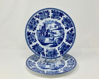 TA Japan Castle Blue Floral Transferware 9" Luncheon Plates (2)