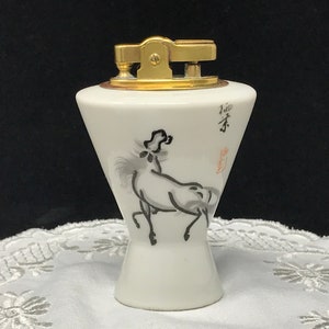 Vintage Japanese Porcelain Brass Horse Lighter
