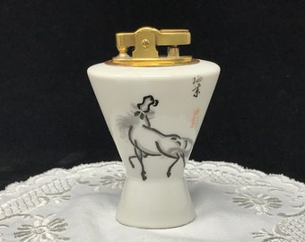 Vintage Japanese Porcelain Brass Horse Lighter