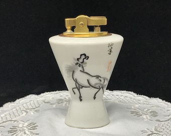 Vintage Japanese Porcelain Brass Horse Lighter