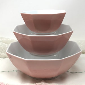 Three Fitz and Floyd Rondelet Peach on White Gradient Color Octagon Nesting Bowls