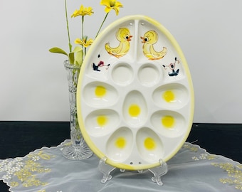 Delightful Vintage Egg Dish with Chicks - Oval Platter for Deviled Eggs