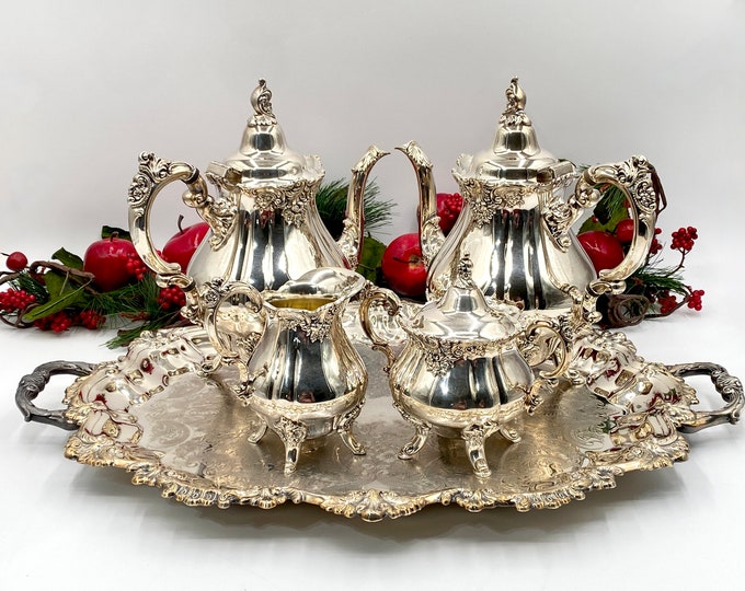 Baroque by Wallace Silverplate Tea Serving Set 2 281 Teapots, 283 Sugar