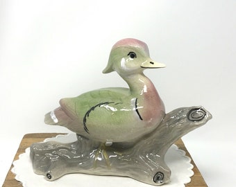 Mallard Duck on Log Porcelain Art Pottery Figurine