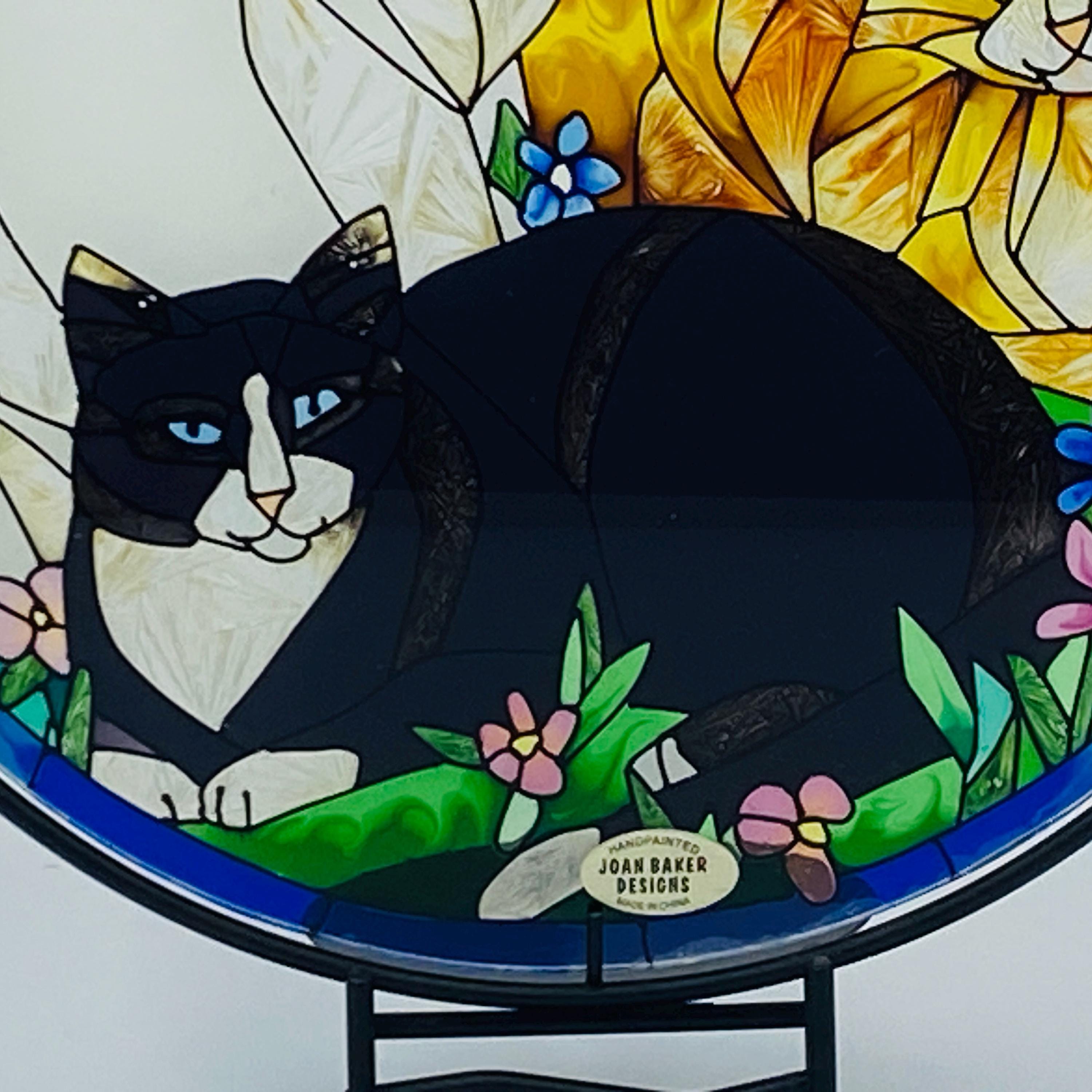 Joan Baker Designs Three Tiffany Cats Hand Painted Art Glass 10