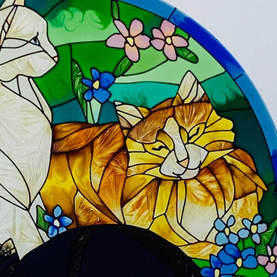 Joan Baker Designs Three Tiffany Cats Hand Painted Art Glass 10